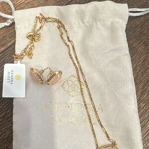 Kendra Scott Gold Necklace and Pink Earrings